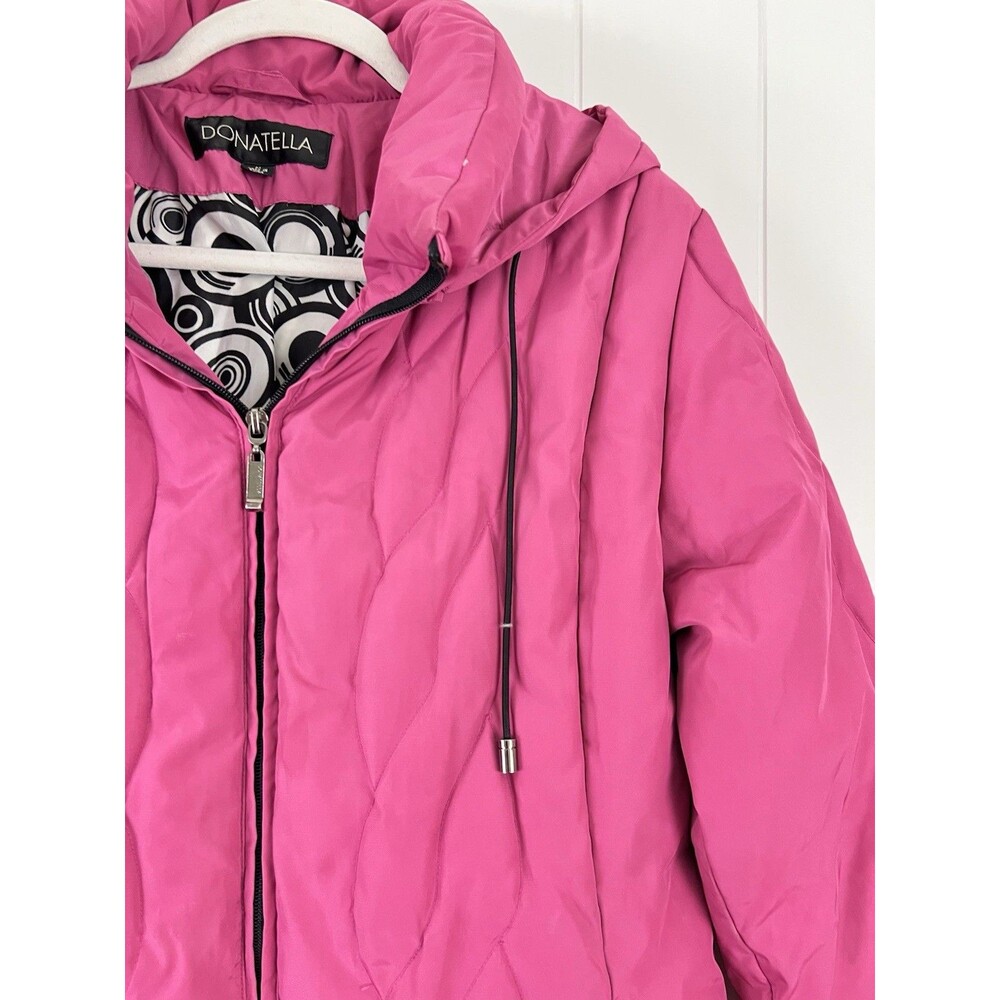 Donatella Pink Hooded Quilted Puffer Jacket Wavy Stitch Coat Insulated Medium - Picture 5 of 10